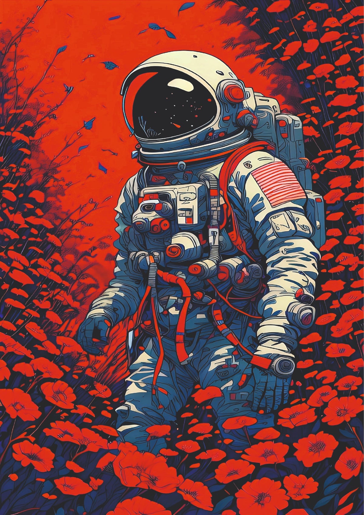 Infinity in Hand Astronaut Red Poppy Wall Poster (Astronauts sky walker poster)