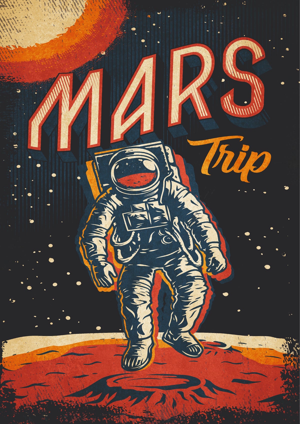 Mars Trip Retro Astronaut Space Wall Poster (Astronauts sky walker poster)