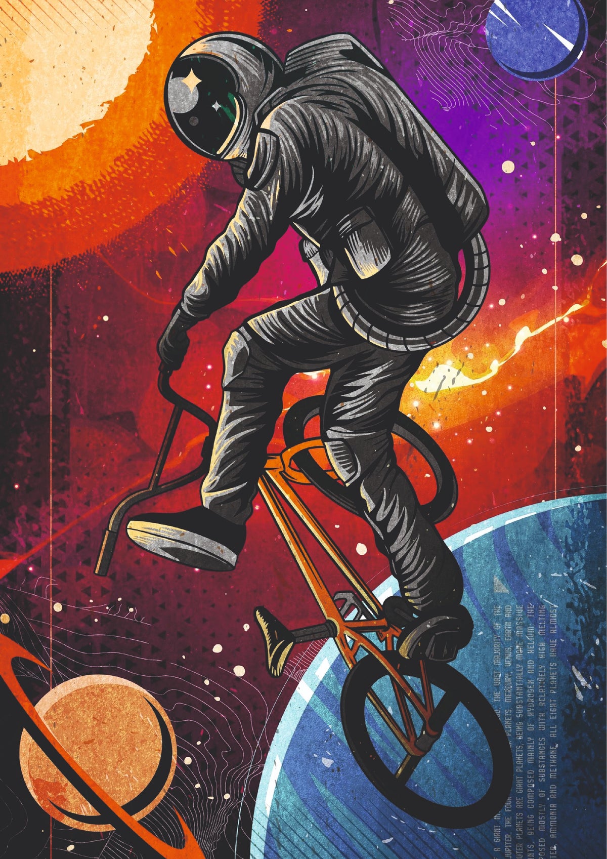 Tiny Planet, Giant Dream Cosmic BMX Astronaut Wall Poster  (Astronauts sky walker poster)