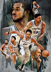 San Antonio Basketball Legends Team Collage Wall Poster  (Basket ball poster)