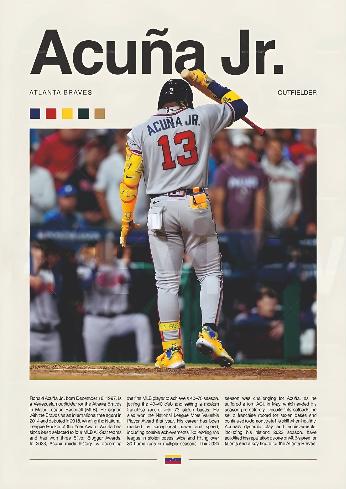 Atlanta Number 13 Baseball Outfielder Wall Poster (baseball poster)
