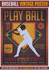 Vintage Play Ball Baseball Game Wall Poster (baseball poster)