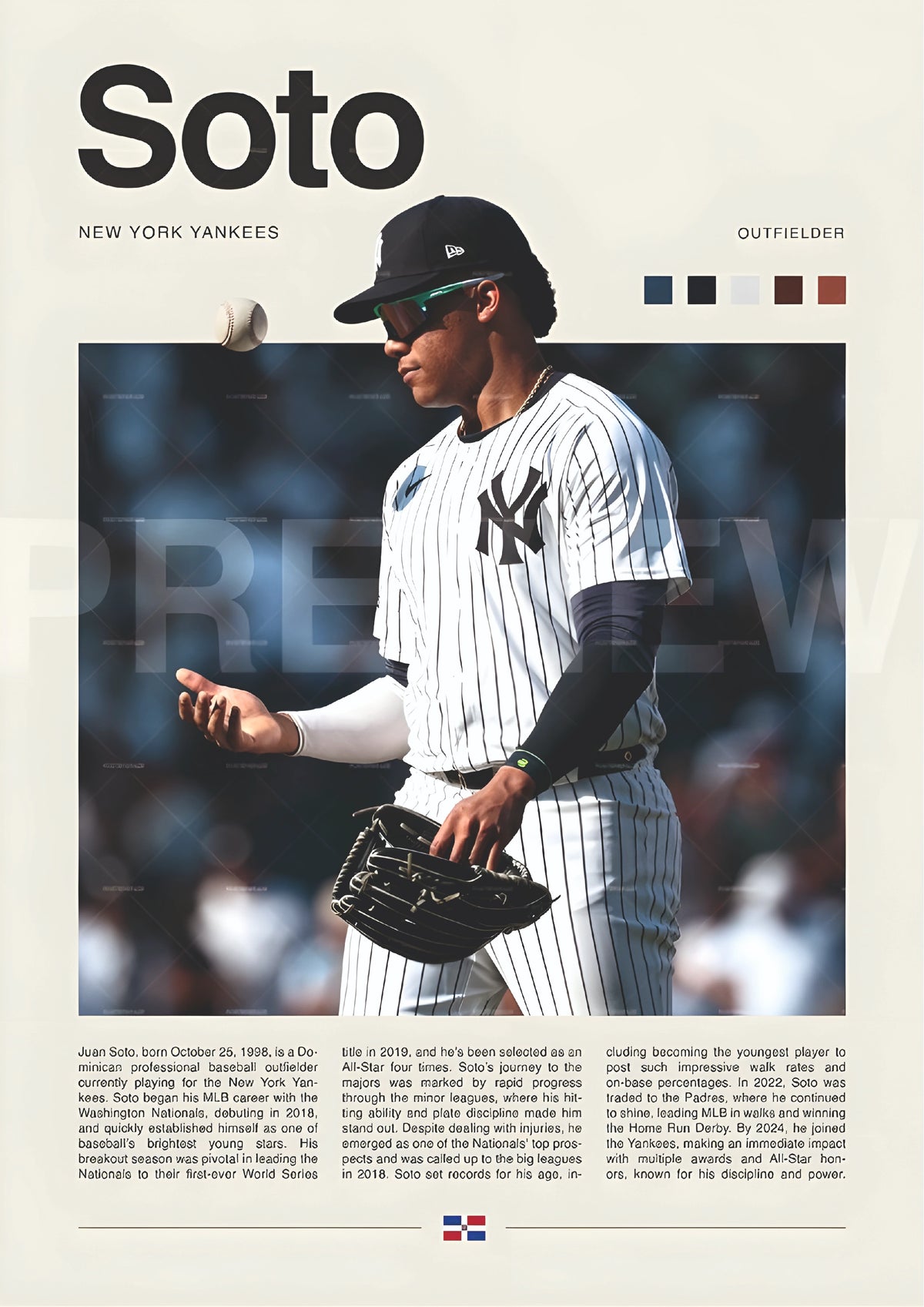 New York Pinstripe Baseball Outfielder Wall Poster (baseball poster)