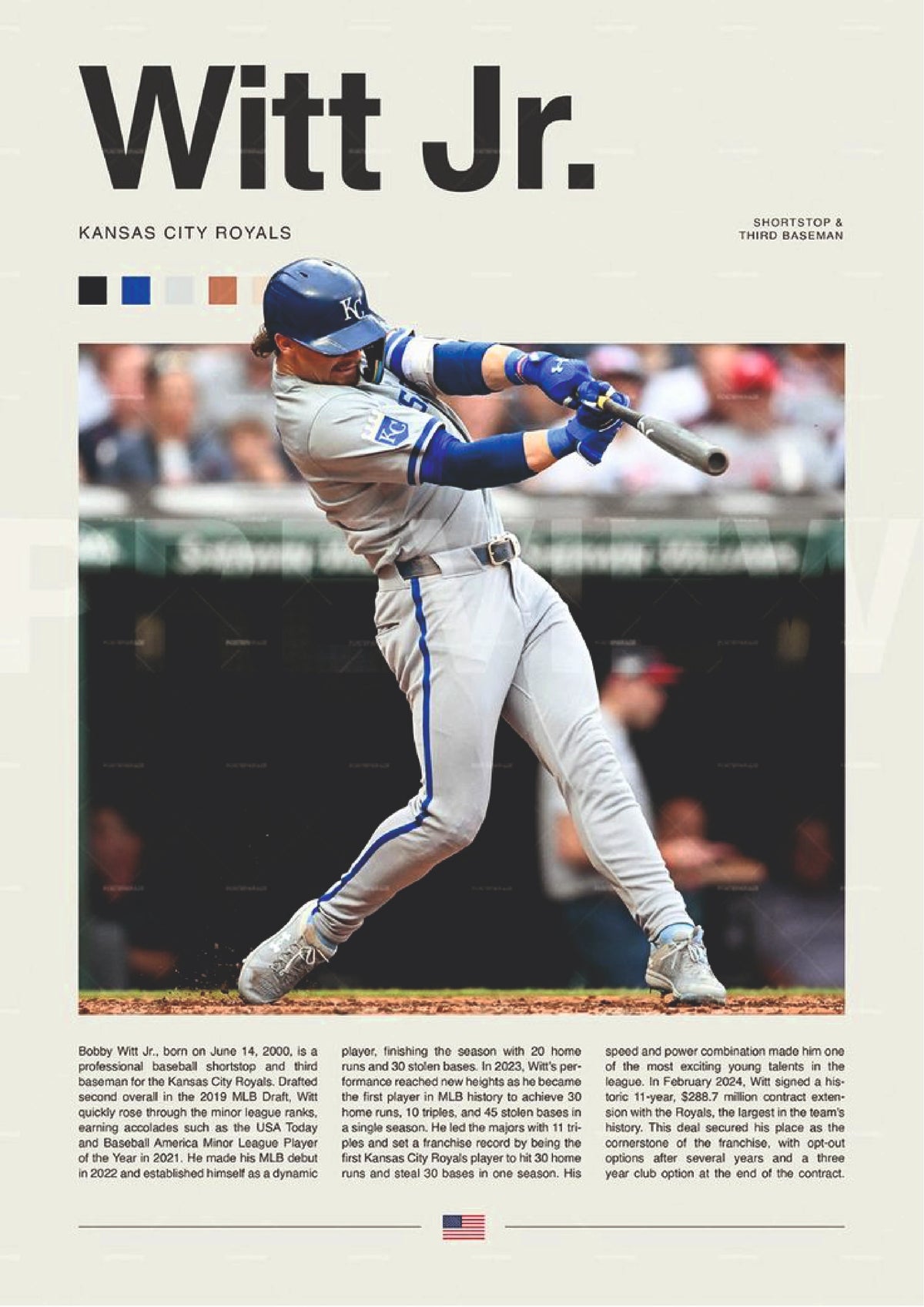 Kansas City Baseball Power Hitter Wall Poster  (baseball poster)