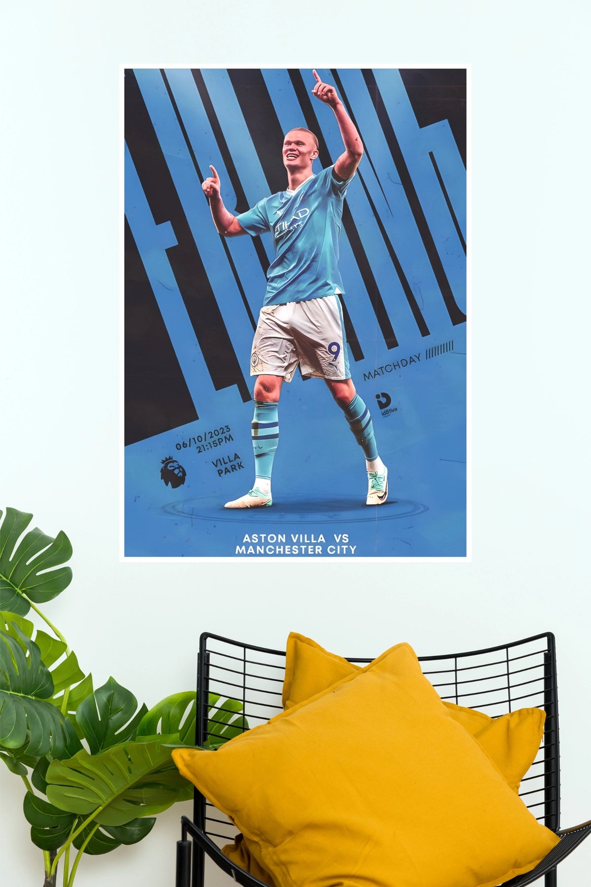 Sky Blue Number 9 Matchday Football Star Wall Poster (Football poster)