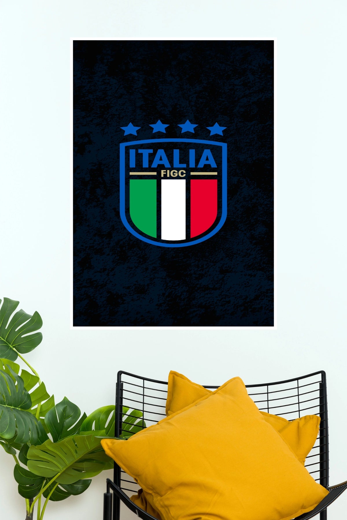 Italia Four-Star Football Crest Dark Blue Wall Poster (Football poster)