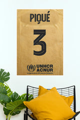 Piqué Number 3 Gold Football Jersey Wall Poster  (Football poster)