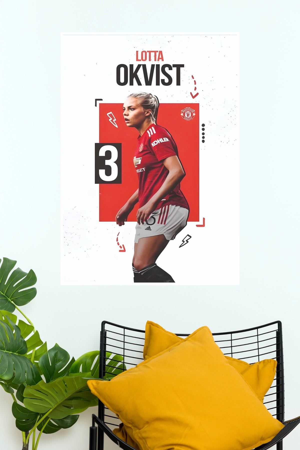 Number 3 Women’s Football Defender Red Jersey Wall Poster  (Football poster)