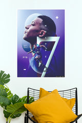 Number 7 Purple Football Star Portrait Wall Poster (Football poster)