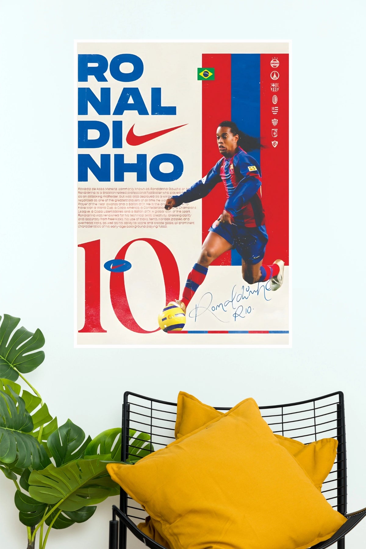 Brazilian Number 10 Football Legend Retro Wall Poster  (Football poster)