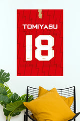 Tomiyasu Number 18 Red Football Jersey Wall Poster  (Football poster)