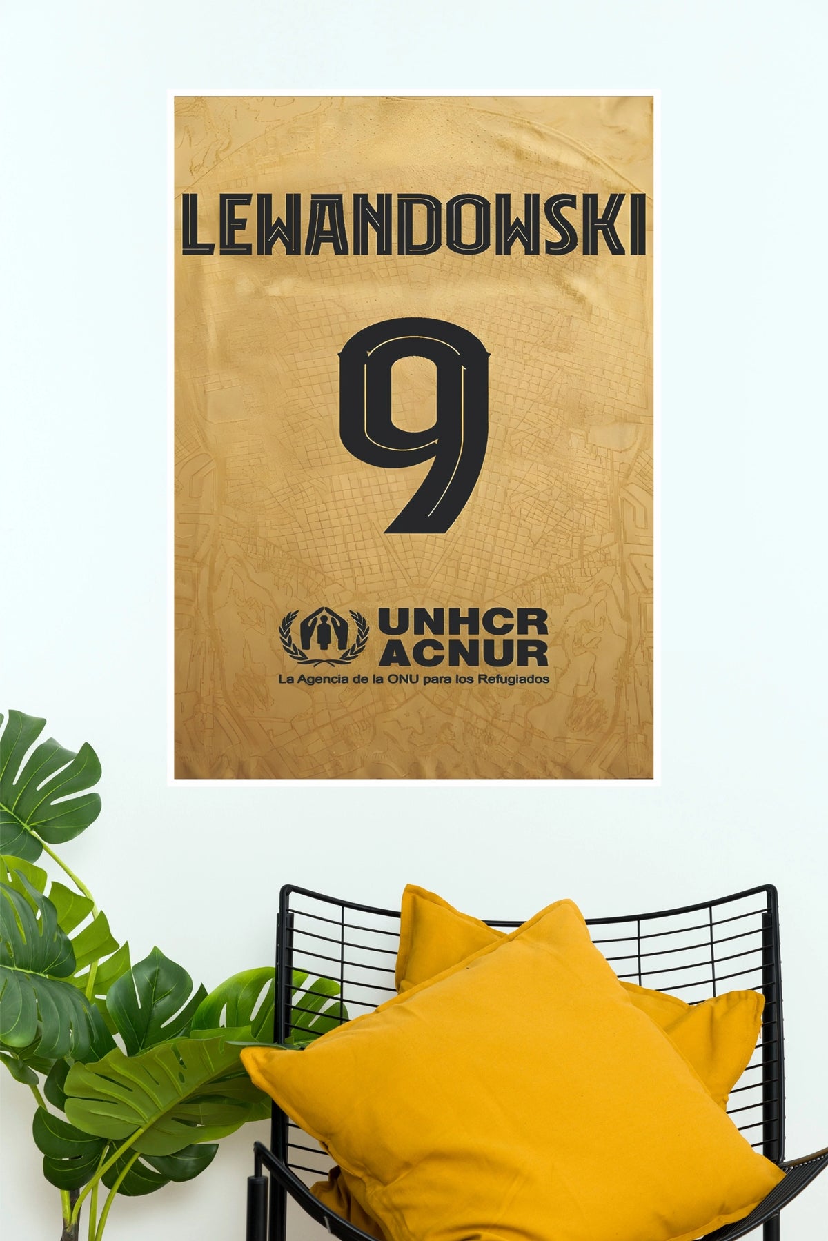 Lewandowski Number 9 Gold Football Jersey Wall Poster (Football poster)