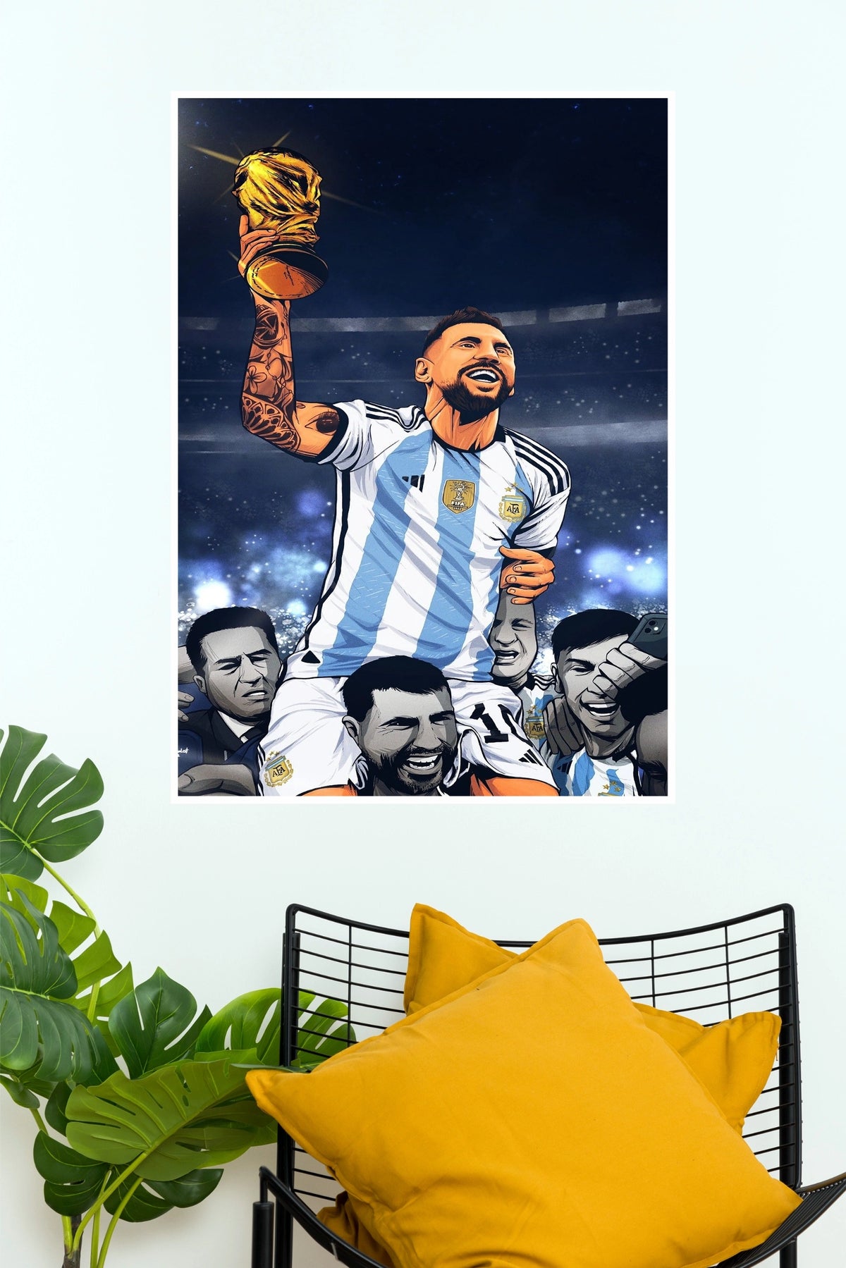 Lionel Messi World Champion Trophy Celebration Wall Poster (Football poster)