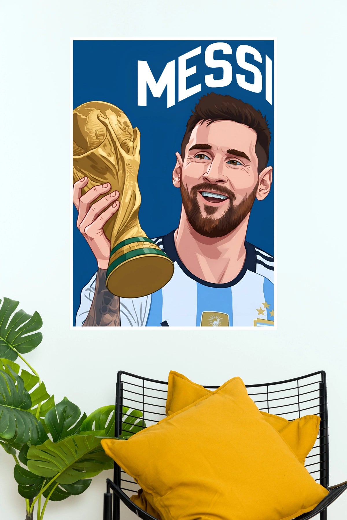 Lionel Messi World Cup Trophy Cartoon Wall Poster  (Football poster)