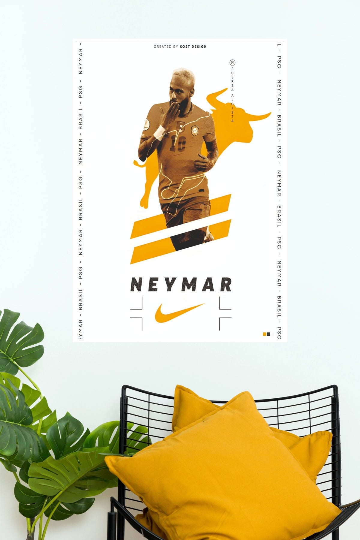 Neymar Brazil Number 10 Golden Football Wall Poster (Football poster)