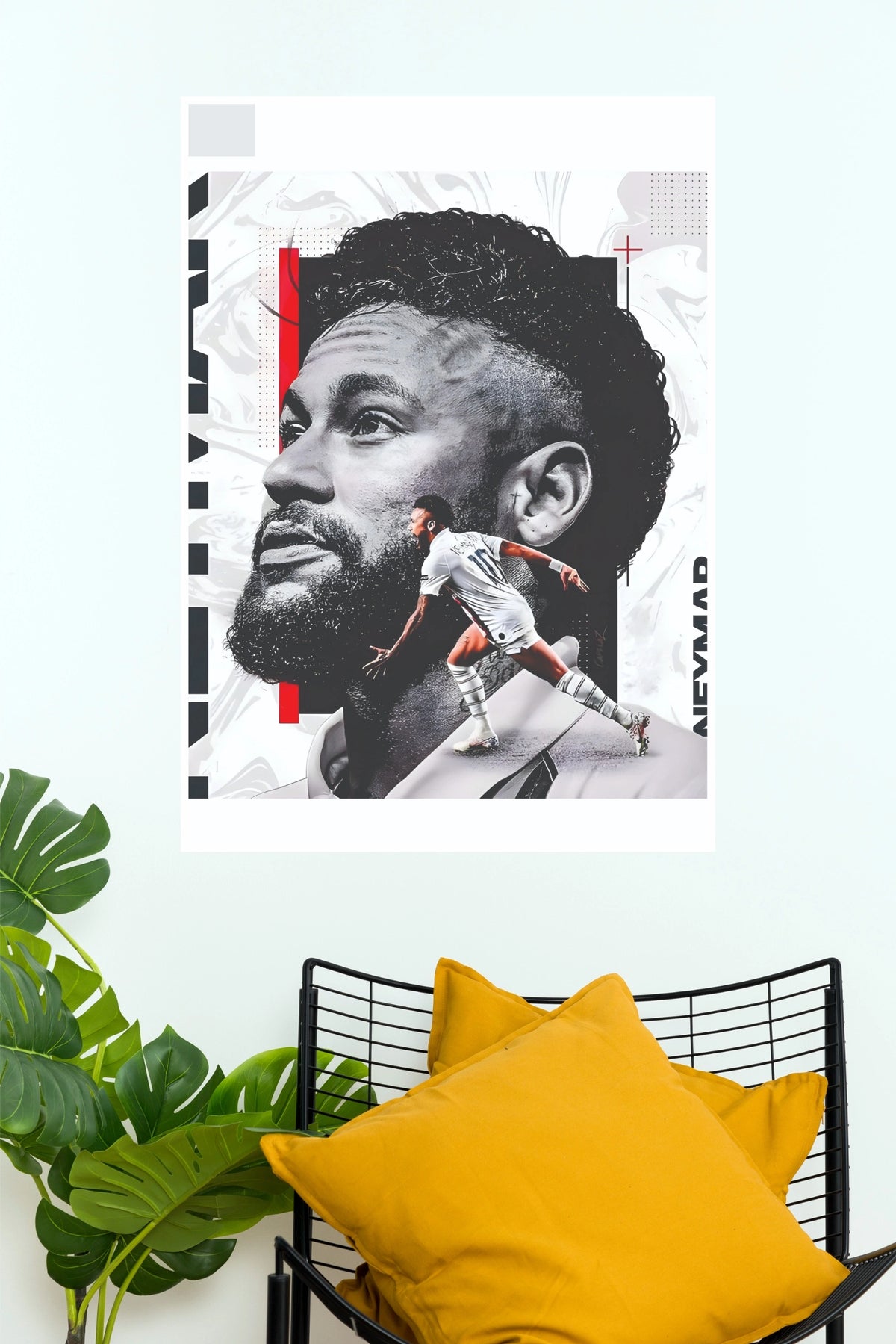Brazilian Number 10 Monochrome Football Star Wall Poster  (Football poster)