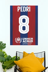 Pedri Number 8 Red and Blue Football Jersey Wall Poster  (Football poster)