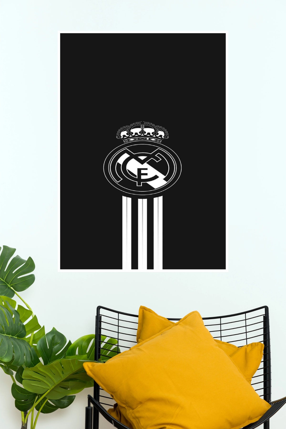 Real Madrid Black and White Football Club Logo Wall Poster  (Football poster)