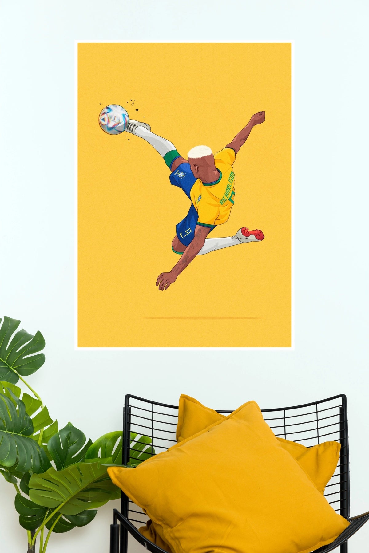 Brazil Number 9 Bicycle Kick Football Wall Poster  (Football poster)