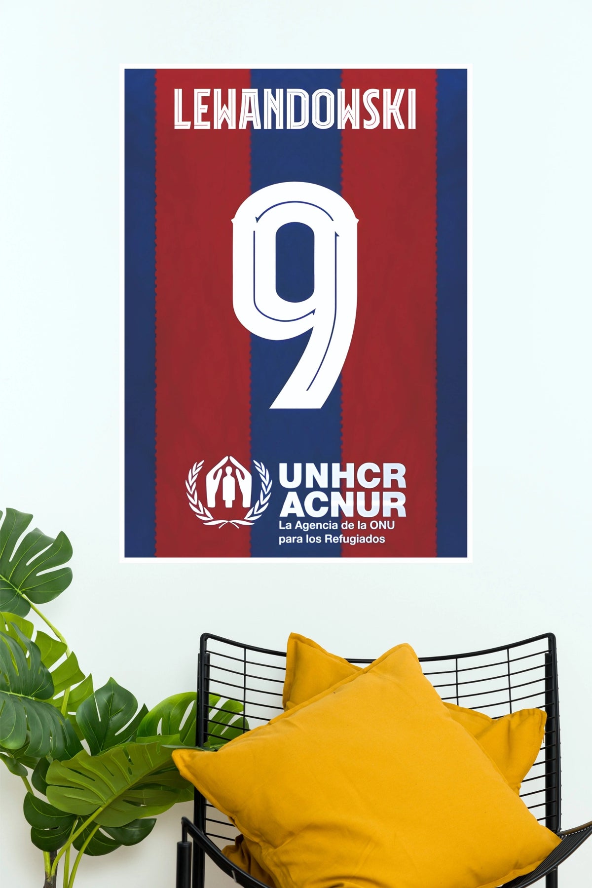 Lewandowski Number 9 Red and Blue Football Jersey Wall Poster (Football poster)