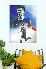 Indian Football Legend Blue Action Collage Wall Poster  (Football poster)
