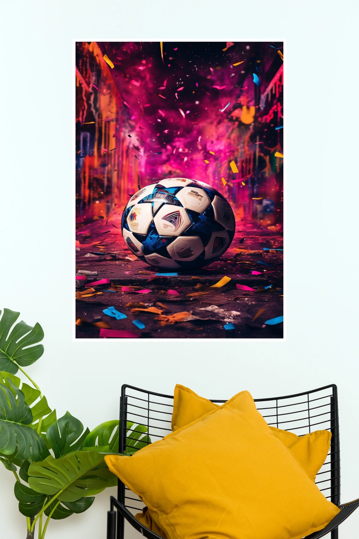 Neon Champions Football – Colourful Victory Ball Wall Poster   (Football Poster )