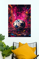 Neon Champions Football – Colourful Victory Ball Wall Poster   (Football Poster )