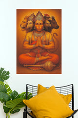 Panchmukhi Hanuman Meditation Divine Protection Wall Poster  (God Poster )