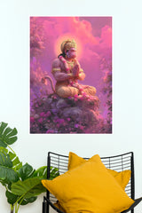 Bhakti in Bloom – Meditating Lord Hanuman Floral Wall Poster   (God Poster )