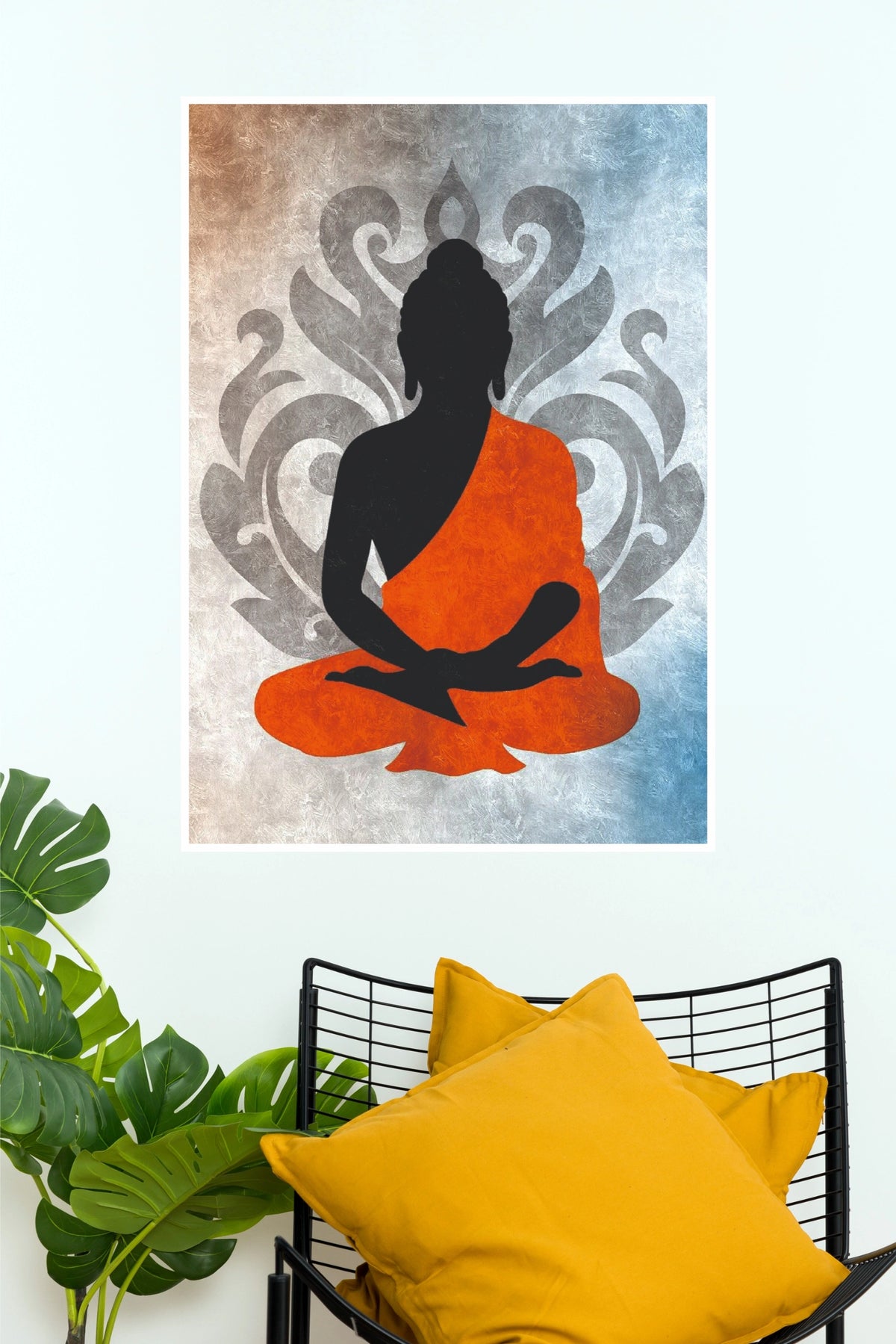 Zen Buddha Silhouette Orange Meditation Wall Poster (God Poster )