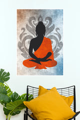 Zen Buddha Silhouette Orange Meditation Wall Poster (God Poster )