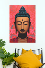 Serene Buddha Face Pink Floral Meditation Wall Poster (God Poster )