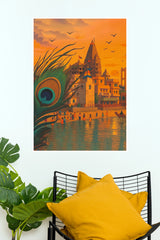 Dev Bhumi Dwarka Temple Peacock Feather Heritage Wall Poster (God Poster )