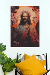 Divine Jesus Christ Floral Halo Spiritual Wall Poster  (God Poster )