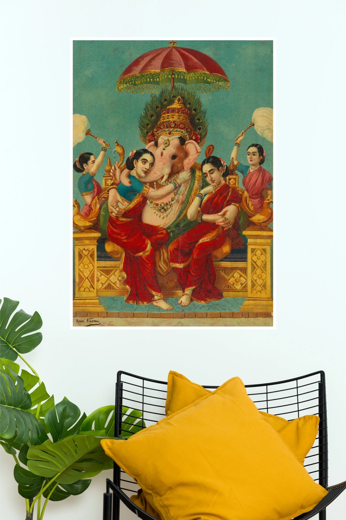 Shubh Labh Ganpati with Riddhi Siddhi Royal Devotional Wall Poster  (God Poster )