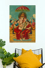 Shubh Labh Ganpati with Riddhi Siddhi Royal Devotional Wall Poster  (God Poster )