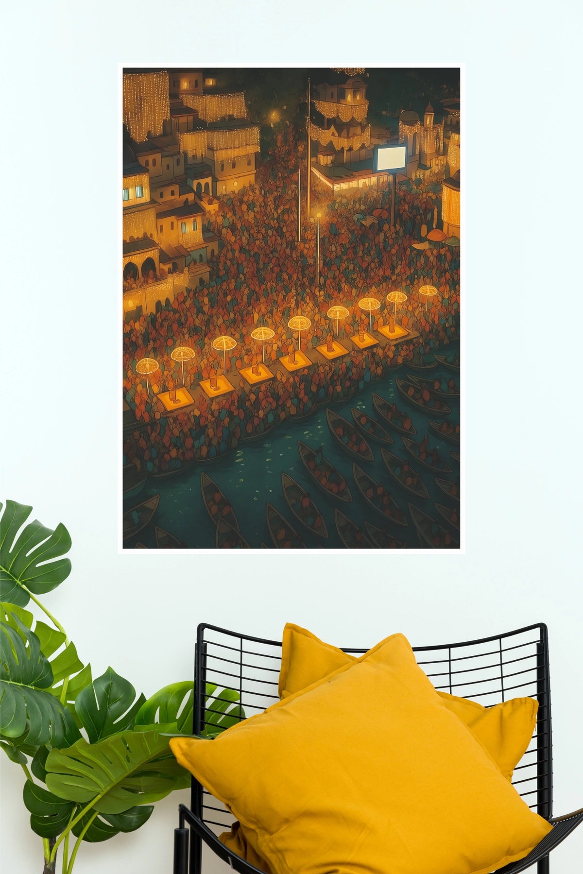Grand Varanasi Ganga Aarti Night Ceremony Wall Poster  (God Poster )