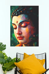 Geometric Buddha Serenity Colorful Spiritual Wall Poster  (God Poster )