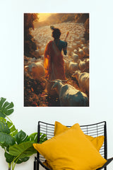 Ghanshyam Gopal Krishna with Cows Divine Pastoral Wall Poster (God Poster )