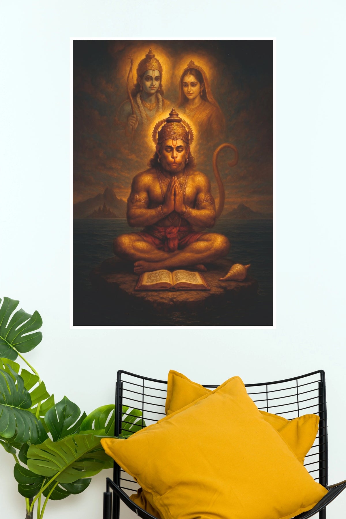 Ram Bhakt Hanuman with Shri Ram & Sita Divine Devotional Wall Poster  (God Poster )