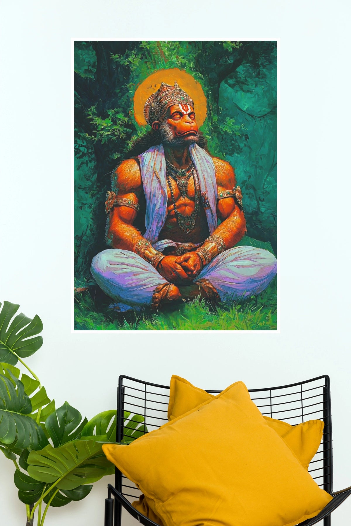 Meditating Lord Hanuman in Forest Divine Spiritual Wall Poster (God Poster )