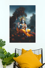 Divine Lord Krishna with Flute – Mystical Vrindavan Spiritual Wall Poster (God Poster )