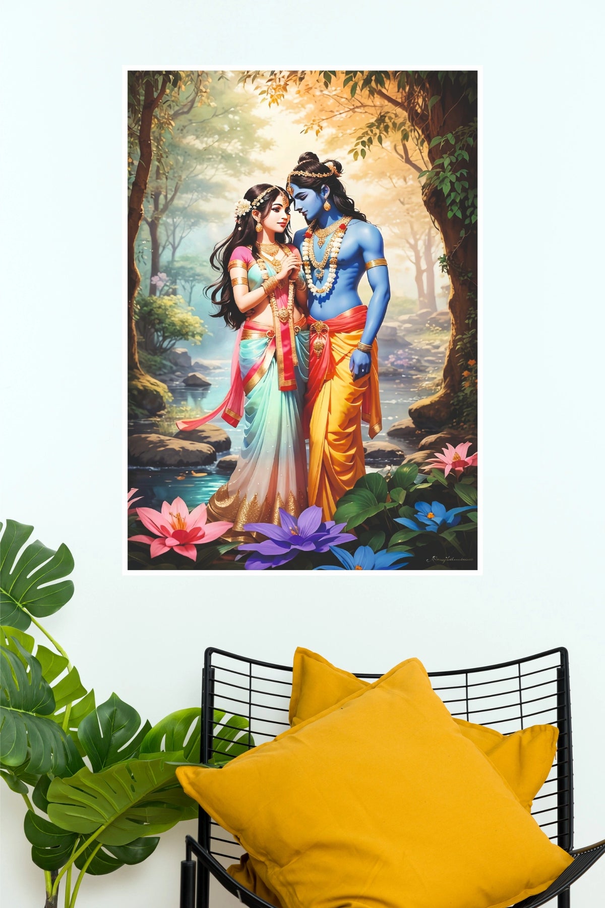 Radha Krishna Divine Love Wall Poster | Shri Radha Krishna Spiritual Art Print  (God Poster)