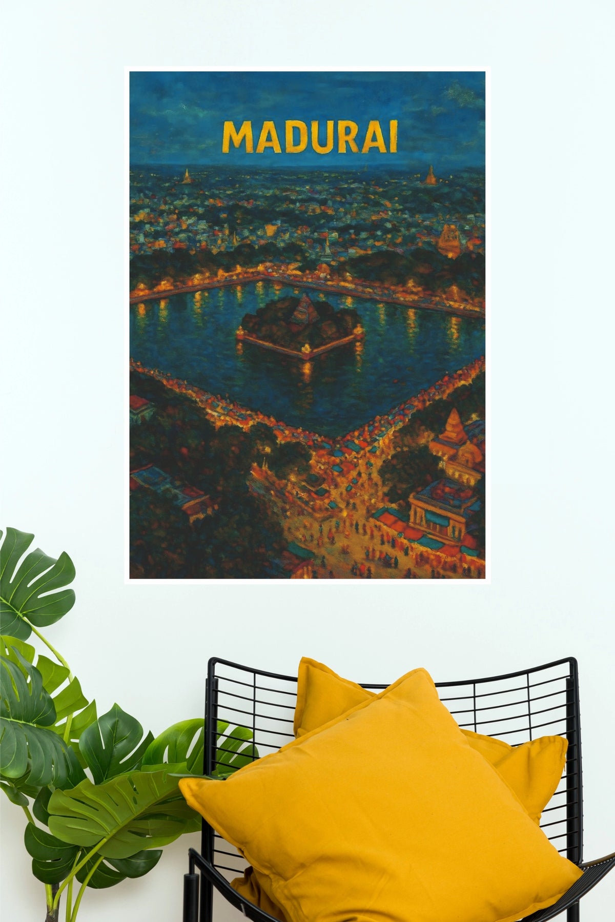 Madurai Meenakshi Temple Aerial View Wall Poster | Tamil Nadu Cityscape Art Print  (God Poster)