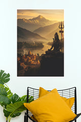 Mahadeva Shiva Meditation Wall Poster | Lord Shiva with Himalayan Temple Landscape Art Print   (God Poster)