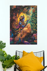 Lord Krishna Playing Flute with Peacock Poster | Spiritual Wall Art  (God Poster)