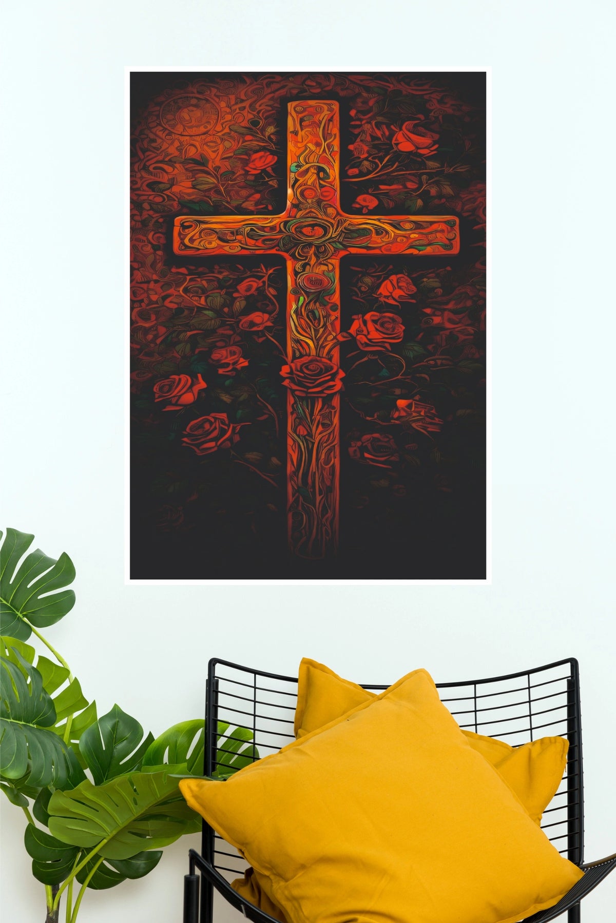 Sacred Cross with Roses – Christian Faith Spiritual Wall Poster (God Poster)