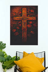Sacred Cross with Roses – Christian Faith Spiritual Wall Poster (God Poster)