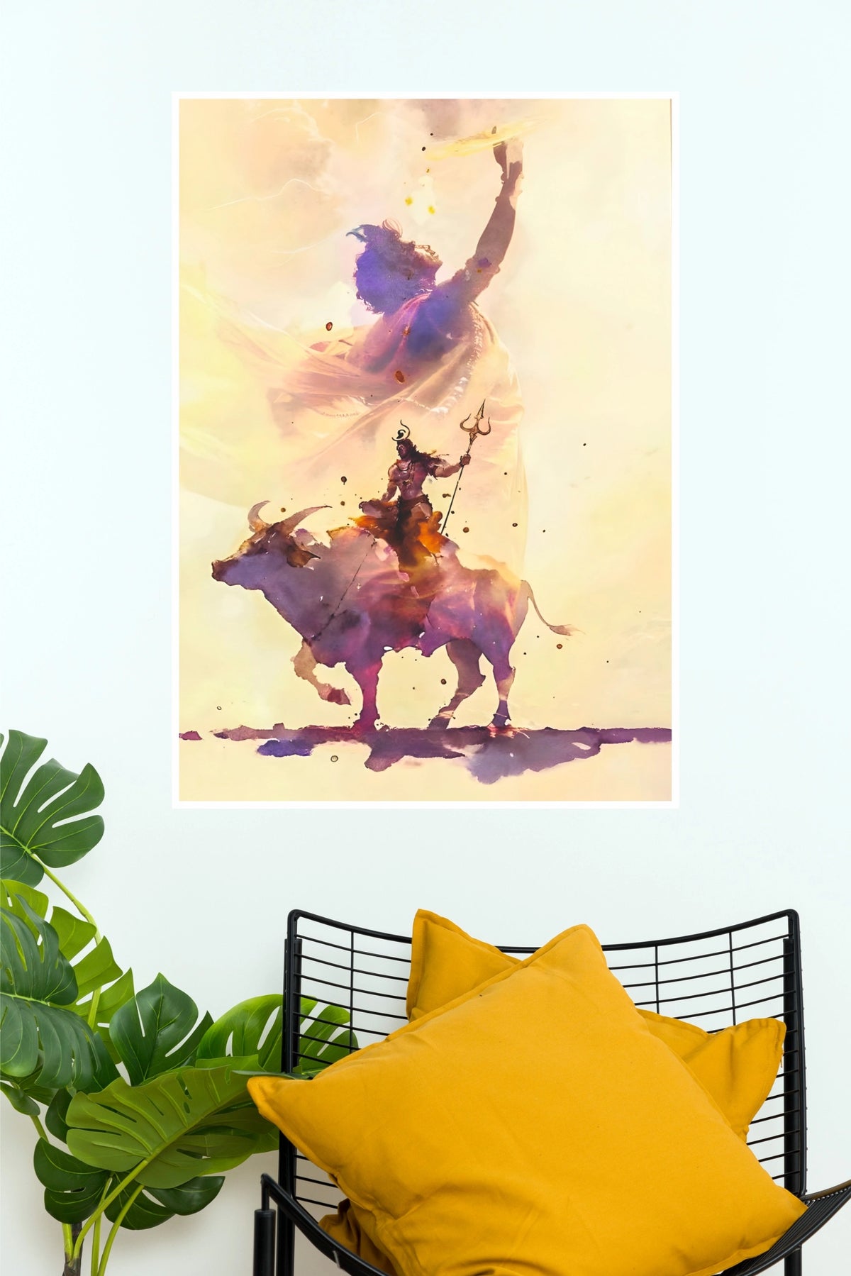 Tapasvi Shiva on Nandi – Divine Mahadev Watercolor Wall Poster  (God Poster)