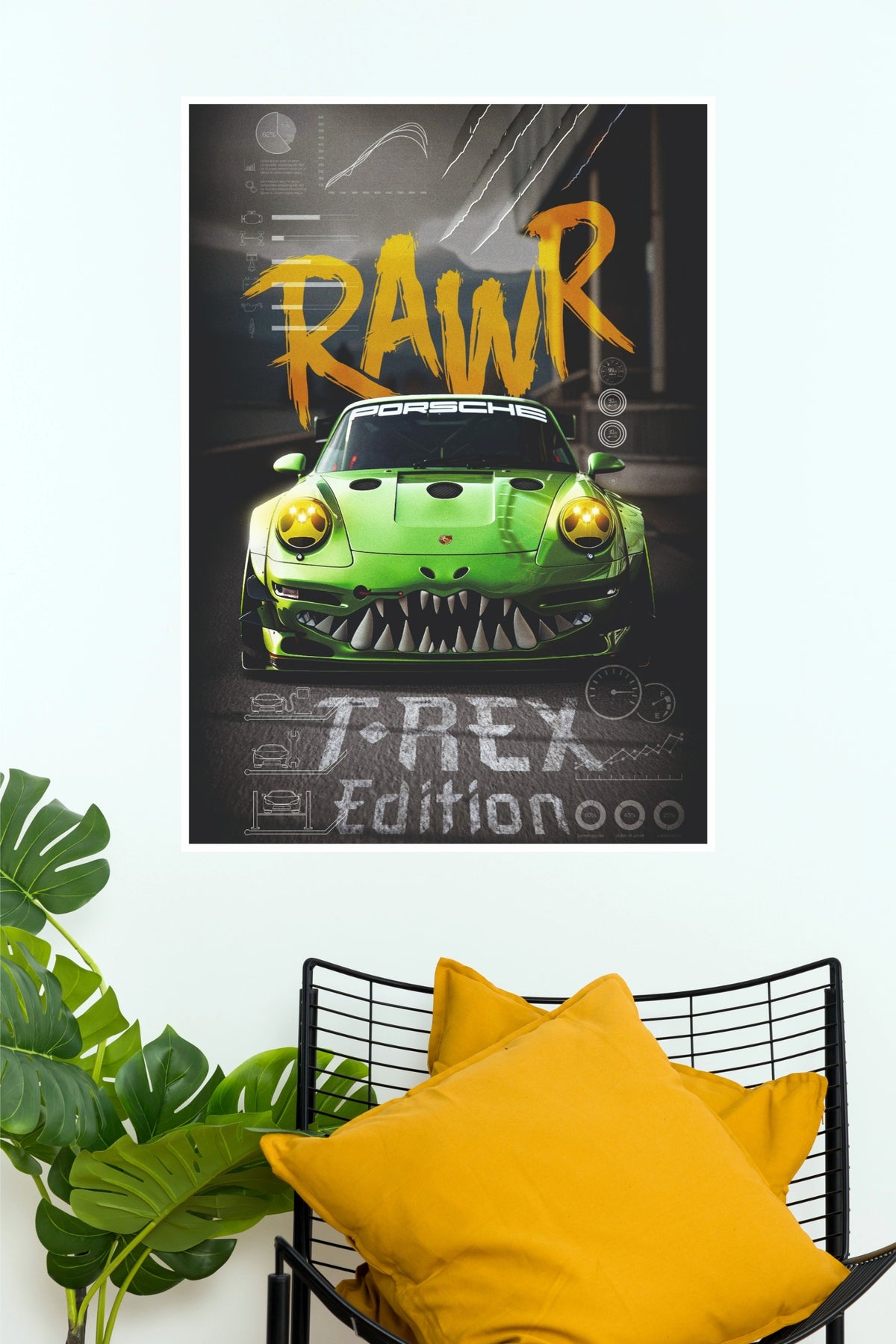 Porsche RAWR T-Rex Edition Sports Car Paper Poster (  Game Posters)